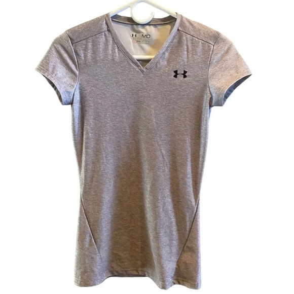 UNDER ARMOUR  EUC WOMENS EUC GRAY SHORT SLEEVE HEATGEAR TOP SHIRT TSHIRT… - Picture 1 of 4